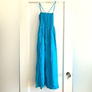 J.Crew | Silk Turquoise Smocked Maxi Sundress with Spaghetti Straps M